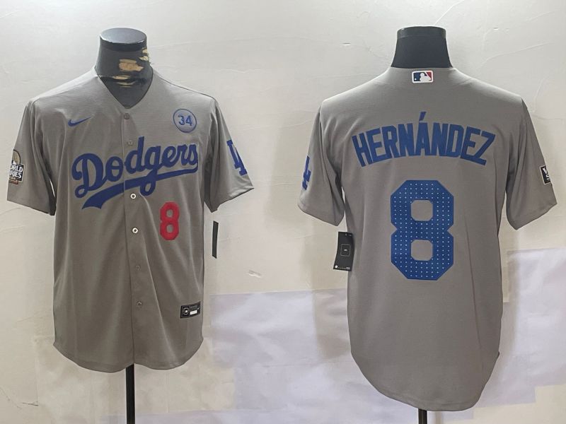 Men Los Angeles Dodgers #8 Hernandez Grey Game 2024 Nike MLB Jersey style 11201->los angeles dodgers->MLB Jersey